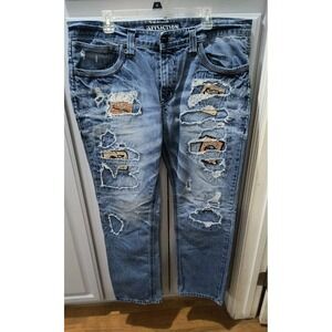 Affliction Black Ace Patchwork Jeans Mens Premium Denim Blue Jeans 38x33 Regular
